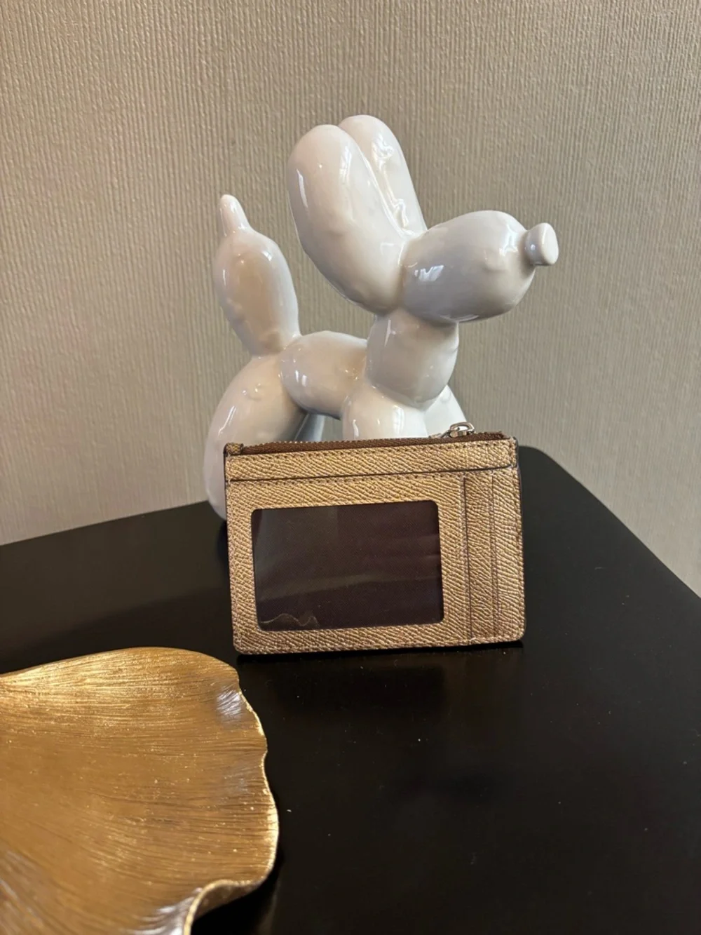 Coach Brown Canvas Star Zip Card Case with Gold Stars